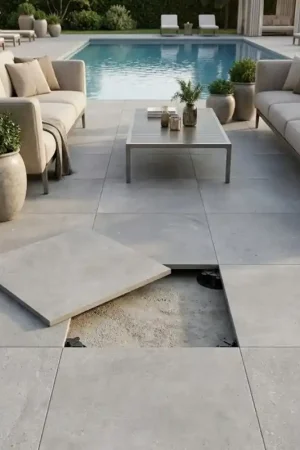 Dalle sur plots PORTLAND PERLA 60x60x2 cm effet pierre antidérapant R11 Prix Choc